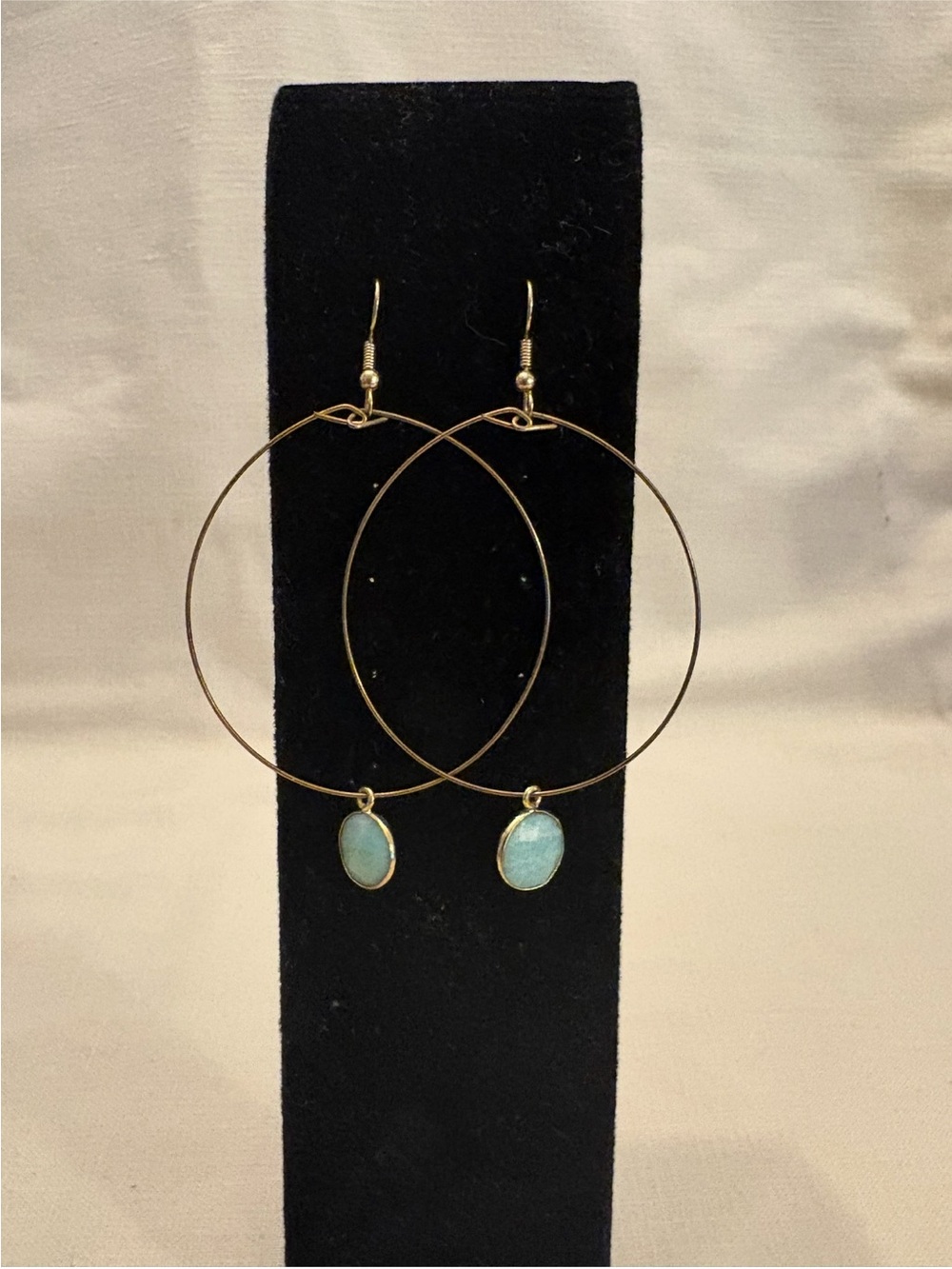 Elegant Gold Hoop Earrings with Aqua Stone Drop